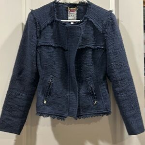 Yoana Baraschi ZipUp Blazer Jacket pockets fringe detail cotton blend Size 4